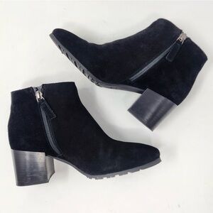 Aquatalia Size 9.5 Charlotte Ankle Boots Black Suede Block Heel Booties